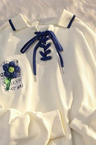 XIYUYI Áo thun nữ  Áo nỉ dệt kim hoa cổ polo Áo thông thường 2024 11.11 Biggest Sale