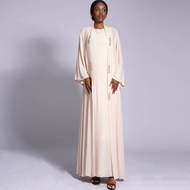 เรียบหรู ผ้าชีฟอง เปิด Kebaya พร้อม Under Long เดรส สําหรับผู้หญิงที่มีความซับซ้อน คอวี หลวม เอว แขน