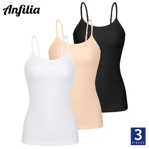 Anfilia Women Cotton Shelf Bra Camisole Tops Adjustable Spaghetti Strap Tank Top Summer Cami Shirt 3