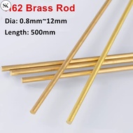 SK H62 Brass Rod Length 50CM Solid Round Bar Dia 0.8mm to 12mm- Capillary Brass Rod for Electrode,ED
