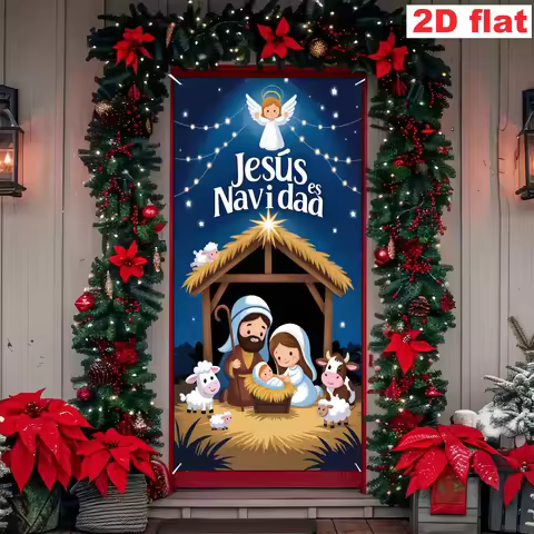 2D flat banner [Party banner, flag] - 1 piece, made of polyester, featuring Spanish depiction of Jes