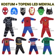 Boys Superhero Costume Spiderman Batman Ironman Captain America Hulk LED Light Up Mask