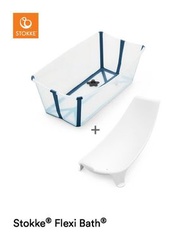 Stokke - Flexi Bath™ 摺疊式浴盆+ 初生嬰兒浴架套裝 - 透明藍