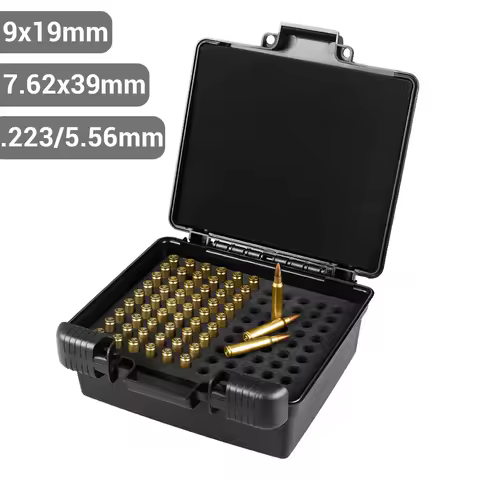 99 Rounds Bullet Box Ammo Case 9mm .223/5.56mm 7.62x39 Pistol Rifle Ammo Carry Storage Box Flip-Top 