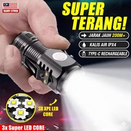 Lampu Suluh Mini LED Flashlight Super Bright Rechargeable Type C Torch Light Kuat Terang Jauh EDC