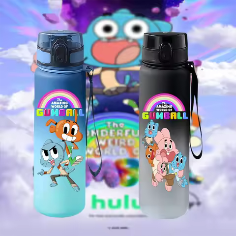 Gumball Gradient Water Cup 550ml Flip-top Leak-proof Sports Water Bottle with Lanyard Student Gumbal