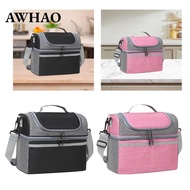 [AWHAO] Isolated Lunch Box Bag Food Bento Bag Dual Layer Adjustable And Removable Belt Heat Bag Cool