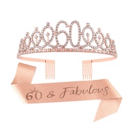 Birthday Tiara Crown and Sash for Women Girls Sweet 13th 16th 21st 30th 40th 50th 60th Birthday Part