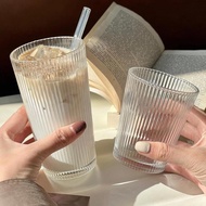 Glass cup, coffee cup with vertical striped pattern, flared shape, high quality, capacity 333ml