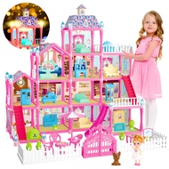 Doll House for Girls ,11 Rooms Dollhouse with Dolls Figure, Puppies ,Furnitures, Accessories, LED Li