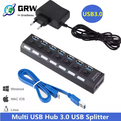 USB 3.0 Hub USB Hub 3.0 Multi USB Splitter 3 Hab Use Power Adapter 7 Port Multiple Expander 3.0 USB3