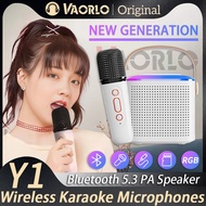 Original Y1 Wireless Dual Microphones Karaoke Machine KTV DSP System Bluetooth 5.3 PA Speaker HIFI Stereo Surround With RGB Colorful LED Lights Support TF Card Play 3.5 AUX Headphone Monitoring For Home Party/Christmas/Birthday/Kids Gift