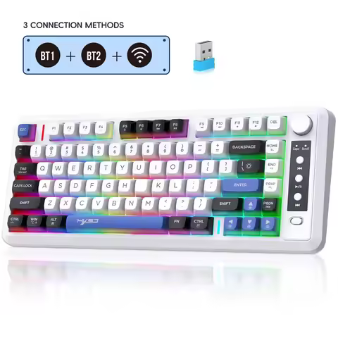 with Dual Bluetooth 2.4G Wireless Keyboard 81 Keys Connect Tablet Smart Phone Laptop Smart Digital D
