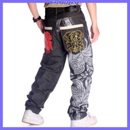 Mens Jeans Baggy Loose Hip-Hop Skateboard Embroidery Denim Pants