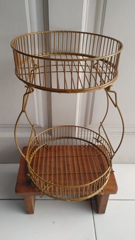 Roekre Rak Buah BULAT 2 Susun - Rak Kosmetik Serba Guna Gold Metalic