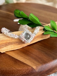 幽靈水晶球 扭扭手鏈 玻璃米珠x天然石 串珠手鏈