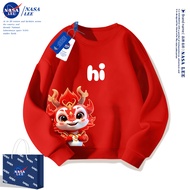 เสื้อสเวตเตอร์สีแดงสำหรับเด็ก NASA ชุดต้อนรับปีใหม่สำหรับเด็กชายเสื้อผ้าปีนักษัตรมังกรปี2024ฤดูหนาวบุขนสำหรับเด็กหญิง