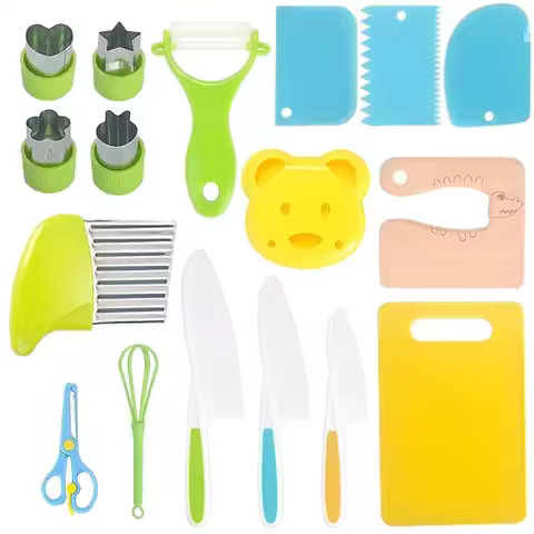 13/17PCS Kids Cooking sets Real Cooking Montessori Kitchen Tools for Toddlers Kids Safe Knives for 2