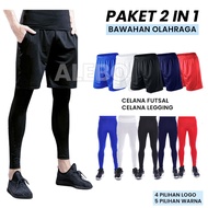 CODE U7U 2 in 1 Sports Bottoms Set Package Futsal Football Pants Leggings Baselayer Sports Running A