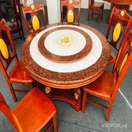 Chinese Style Marble Dining-Table Solid Wood Dining Table Dining Room Furniture Red Brown High-End Dining Table Dining Large and Small Apartment Type Dining Table