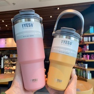 【TYESO】Thermos Cup With Handle Tumbler Cup with Straw Vacuum Water Bottle Cool Ice Cup 304 Stainless Steel Insulated Tumbler Hot And Cold Thermoflask - 600ml / 750ml / 900ml / 1050