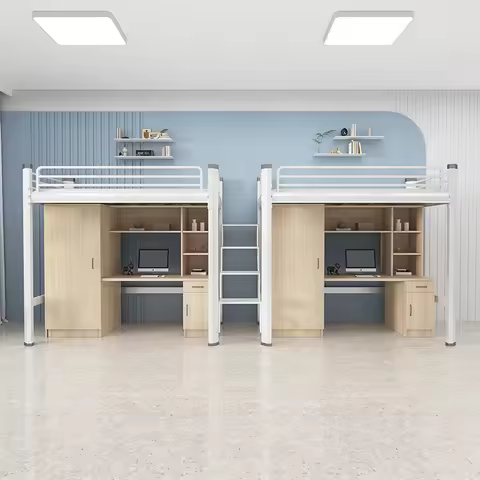 Apartment bed on bed and under table Student dormitory integrated high and low bed, staff wrought ir