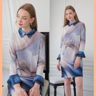 Lalada Clothing Malibu V.1 เดรสลายคลื่นน้ำ ทรงตรงไม่เข้ารูป ชุดใส่ออกงาน ประชุม formalware ธีมสีน้ำเ