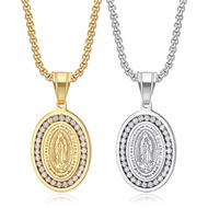 Fashion Jewlery Miraculous Medal Rhinestone Gold Plated Pendant Necklace