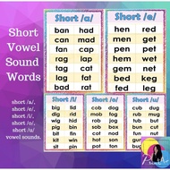 Short Vowel Sound Words - CVC - Reading materials - laminated waterproof