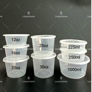 225ml/250ml/12oz/16oz/20oz/25oz/30oz/1000ml Round Container with Lid (50sets±) Disposable Plastic Fo