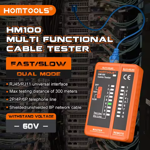 HOMTOOLS HM100 Network Cable Tester UTP LAN Cable Finder RJ11 RJ45 Master And Remote Set Alignment M