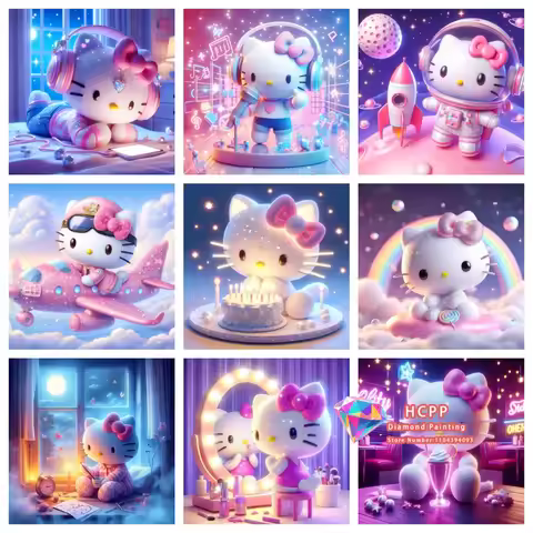 New Hello Kitty Square Round Diamond Painting Kit 5D DIY Cross Stitch Handmade Art Gift Crafts Home 
