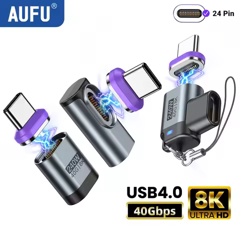 AUFU USB4.0 Magnetic USB C to C Adapter 40Gbps 8K60Hz 90 Degree Converter 240W Type C Adapter for Th