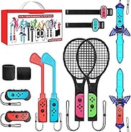 2022 Switch Sports Accessories Bundle Set , 12-in-1 Family Party Pack Game Accessories Kit for Nintendo Switch OLED Sports Games with Tennis Rackets, Golf Clubs ,Sword and Wrist Strap