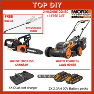 WORX WG322E Cordless Chain Saw Mesin Potong Pokok+WD163 20V Lawn Mower Grass Trimmer+WA1066 Chain Saw Extension Pole