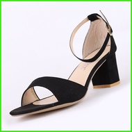 ❂ Noblesse Korean Suede High Heel Sandals Block Heels 2.5 Inches KF40396