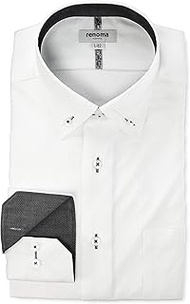Takaku Renoma Homme Dress Shirt, Wrinkle-Resistant, Jacquard, Standard Fit, Different Fabric, Switchable, Long Sleeve, Business Shirt, Men's Shirt, White 110215721206223, 首回り37cm裄丈80cm