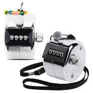 2 Pack Metal Hand Counter Four-Digit Counter with Lanyard Silver Counter Click Counter Handheld Clic
