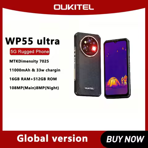 OUKITEL WP55 Ultra Rugged Phone - Thermal Imaging 5G Smartphone, MTK 7025, 48+512GB, 11000mAh, 108MP