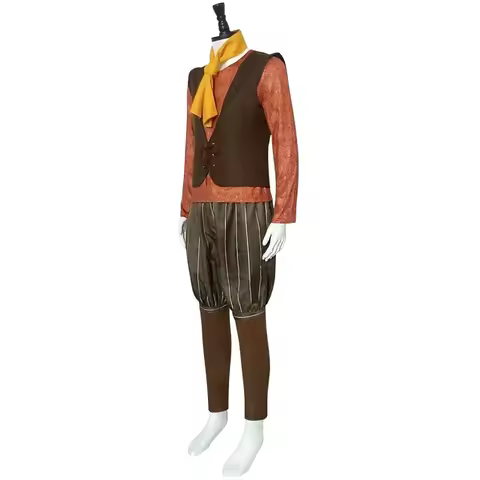 A'5,j\Monster Rumpelstiltskin Cosplay Costume T Shirt Brown Vest Trousers Yellow Scraf Halloween Rol