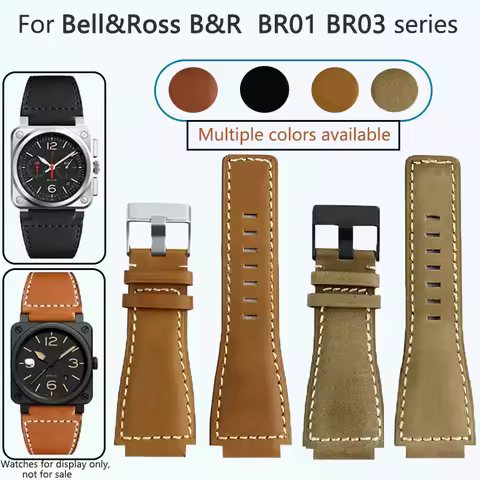 For Bell&Ross watch strap BR men's watch belt BR01 BR03 Leather watchband bracelet Bell Ross 35X24mm