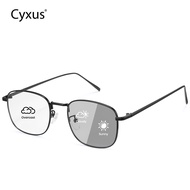 Cyxus Anti-blue Light Photochromic Square Frame Business Neutral Style Metal Glasses 8279