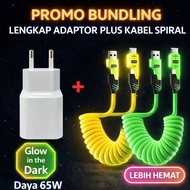 BUNDLING ADAPTOR PLUS SPIRAL CABLE COLOR FAST CHARGING 65W variation Travel Adapter Universal Travel