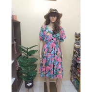 READY STOCK DRESS BUNGA VIETNAM PREMIUM FAKE BUTTON DRESS FLORAL DRESS MIDI DRESS