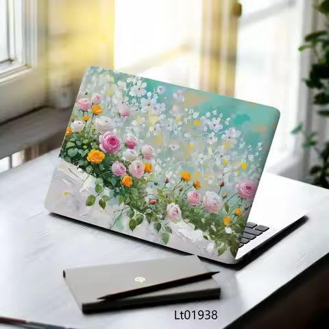 PVC Oil Painting Flower Laptop Stickers 2 Pcs 15.07x10.82 Inches Aesthetic Vinyl Decals for MacBook 