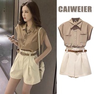 Suit Women Summer New Style Waistcoat Shirt Top+Casual Shorts Fashion Two-Piece Suit Trendy
