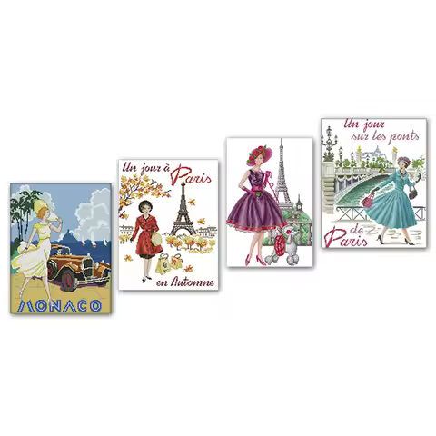 Joy Sunday Paris In Autumn Seaside Beauty The Blue Skirt Girl Paris Fashion Cross Stitch, Home Decor
