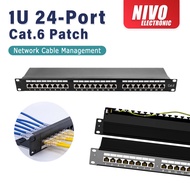 24 Port Cat6 RJ45 1U Rackmount Patch Panel 24Port Cable Management for 19 inch Rack