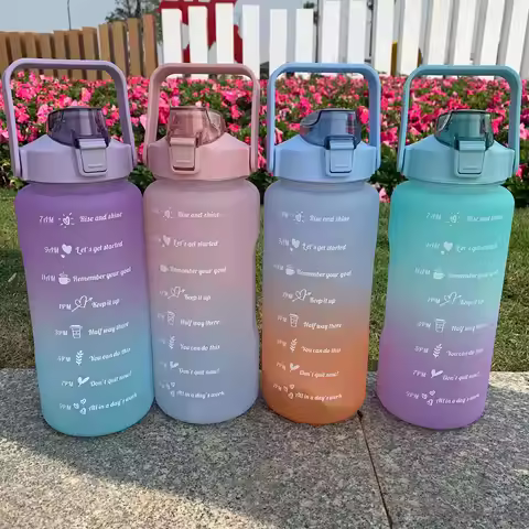 2 Liter Water Bottle Motivational Sport Water Bottle With Time Marker Portable Reusable Plastic Cups