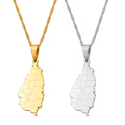 Anniyo Saint Lucia Map City Necklace for Women Gold Color Jewelry St. Lucia Cities Pendant Chains Je